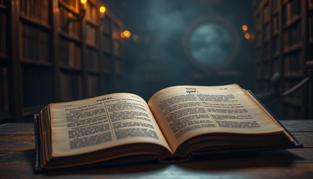 A serene, dimly lit library scene with an ancient-looking book open on a wooden desk. The book's pages are illuminated by a warm, candle-like glow, casting a soft, golden light across the scene. In the foreground, an old, leather-bound dictionary lies open, its pages revealing the etymology and definition of the word "que". The background is hazy, with bookshelves lining the walls, suggesting a rich, intellectual atmosphere. The overall mood is one of scholarly contemplation and the pursuit of knowledge. A serene, dimly lit library scene with an ancient-looking book open on a wooden desk. The book's pages are illuminated by a warm, candle-like glow, casting a soft, golden light across the scene. In the foreground, an old, leather-bound dictionary lies open, its pages revealing the etymology and definition of the word "que". The background is hazy, with bookshelves lining the walls, suggesting a rich, intellectual atmosphere. The overall mood is one of scholarly contemplation and the pursuit of knowledge.
