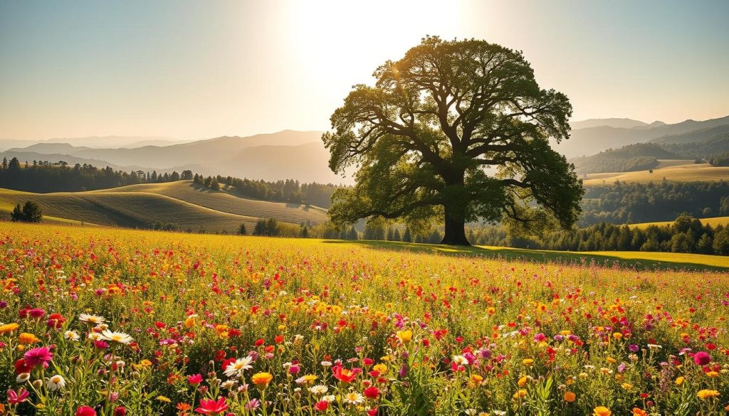 Stratégie référencement mot-clé principal: A wide, high-contrast landscape showcasing a vibrant, sun-dappled meadow in the foreground, with rolling hills and a distant mountain range in the background. The meadow is filled with an abundance of lush, colorful wildflowers, their petals swaying gently in a soft breeze. In the center of the frame, a single, towering oak tree stands tall, its branches reaching towards the sky, casting a warm, dappled shadow across the landscape. The scene is bathed in the golden glow of a late afternoon sun, creating a sense of tranquility and serenity. The overall mood is one of natural beauty, harmony, and the power of a single, dominant element - the main keyword - to anchor and define the visual landscape. Stratégie référencement mot-clé principal: A wide, high-contrast landscape showcasing a vibrant, sun-dappled meadow in the foreground, with rolling hills and a distant mountain range in the background. The meadow is filled with an abundance of lush, colorful wildflowers, their petals swaying gently in a soft breeze. In the center of the frame, a single, towering oak tree stands tall, its branches reaching towards the sky, casting a warm, dappled shadow across the landscape. The scene is bathed in the golden glow of a late afternoon sun, creating a sense of tranquility and serenity. The overall mood is one of natural beauty, harmony, and the power of a single, dominant element - the main keyword - to anchor and define the visual landscape.